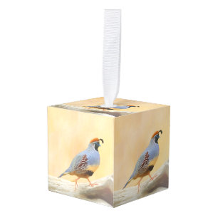 Gambrel's Quail Painting Original Bird Art Cube Ornament