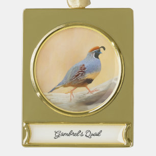 Gambrel's Quail Painting Original Bird Art Gold Plated Banner Ornament