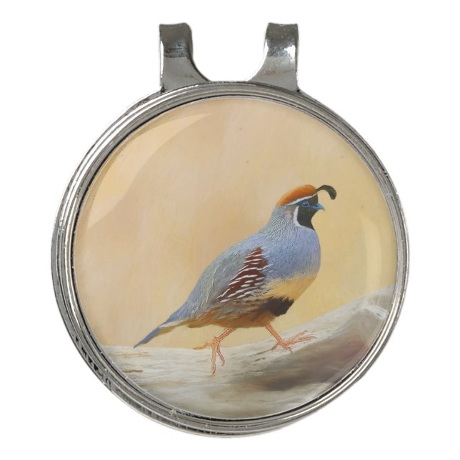 Gambrel's Quail Painting Original Bird Art Golf Hat Clip (Front)