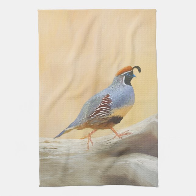 Gambrel's Quail Painting Original Bird Art Kitchen Towel (Vertical)