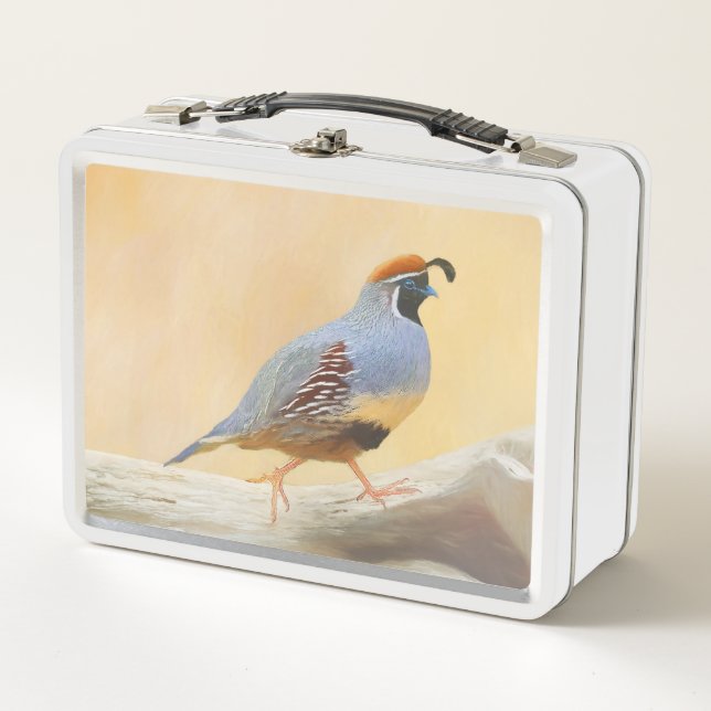Gambrel's Quail Painting Original Bird Art Metal Lunch Box (Front)