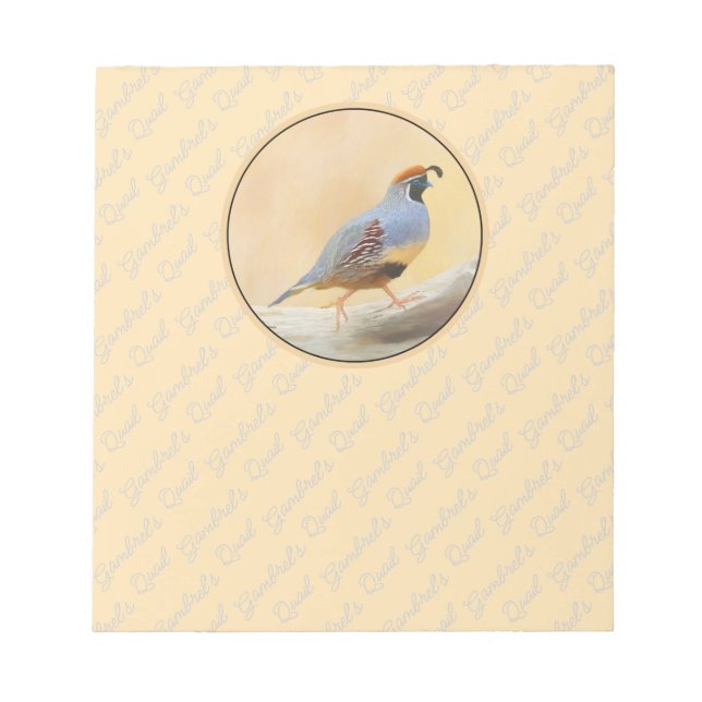Gambrel's Quail Painting Original Bird Art Notepad (Front)