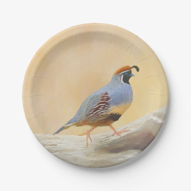 Gambrel's Quail Painting Original Bird Art Paper Plates (Front)