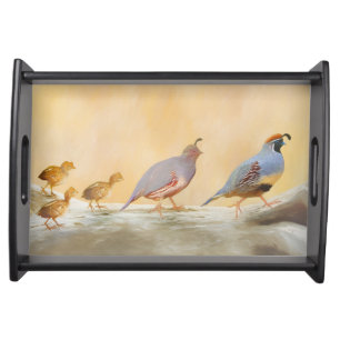 Gambrel's Quail Painting Original Bird Art Serving Tray