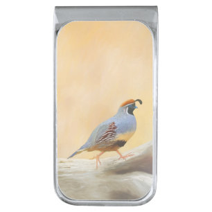 Gambrel's Quail Painting Original Bird Art Silver Finish Money Clip