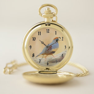 Gambrel's Quail Painting  - Original Wild Bird Art Pocket Watch