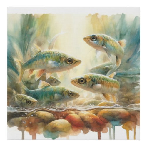 Gambusia Fish in Harmony 280524AREF117 _ Watercolo Faux Canvas Print