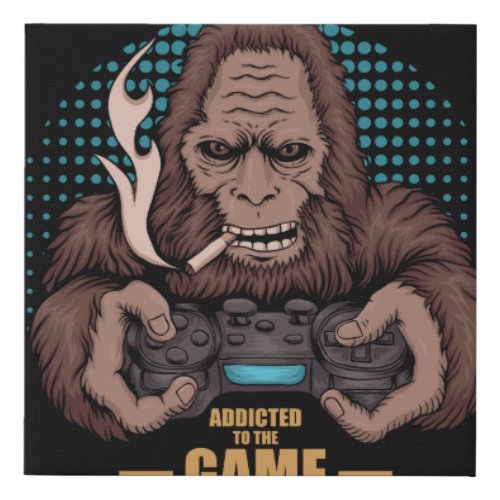 game addicted bigfoot faux canvas print