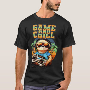 Game and Chill sloth controller headphones gamepad T-Shirt