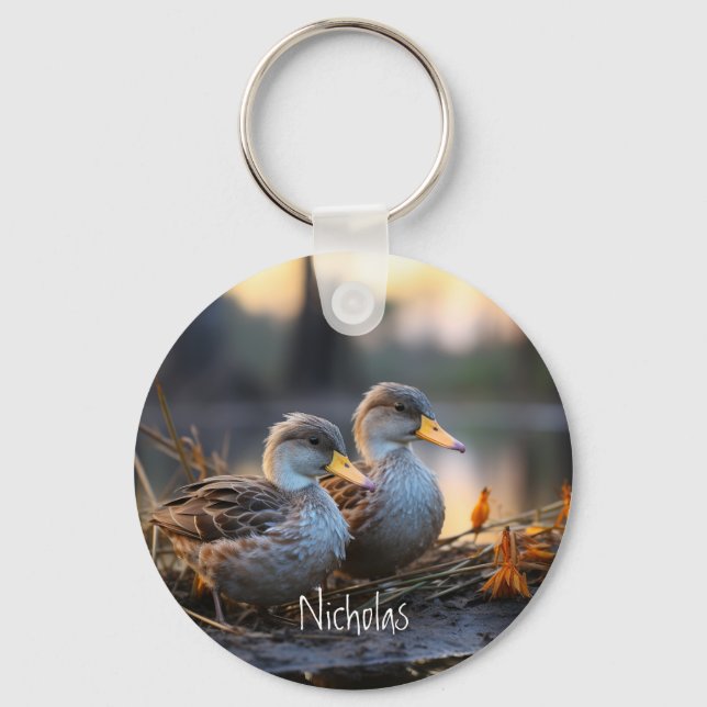 Game Bird Ducks Friends Forever Customize Name Keychain (Front)