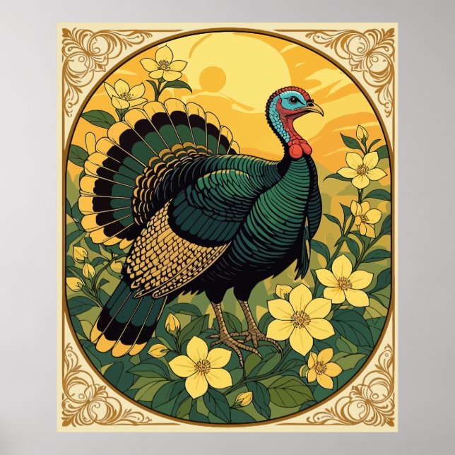 Game Bird Wild Turkey And Jasmine Flowers Poster (Front)