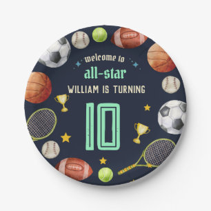 game blue kids boys Sports 10th Birthday Paper Plates