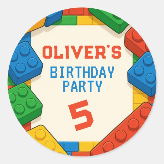 Game Building Blocks Birthday Party Classic Round Sticker (Front)