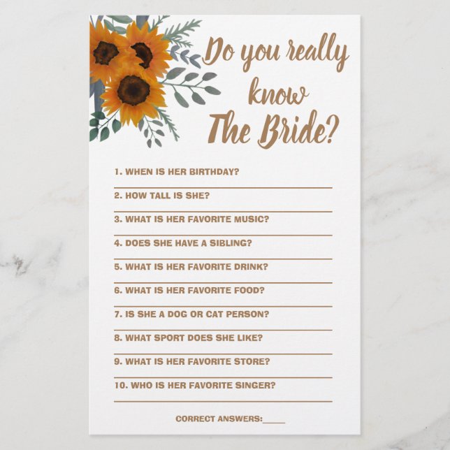 Game Card Do you really know The Bride  Flyer (Front)