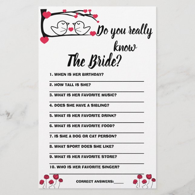 Game Card Do you really know The Bride  Flyer (Front)