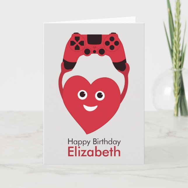 Game Controller And A Heart Geek Gamer Birthday Card (Front)