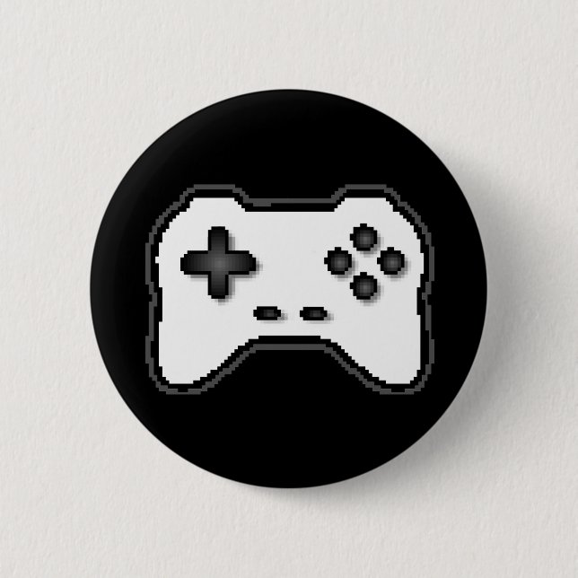Game Controller Black White 8bit Video Game Style Button (Front)