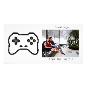 Game Controller Black White 8bit Video Game Style Card