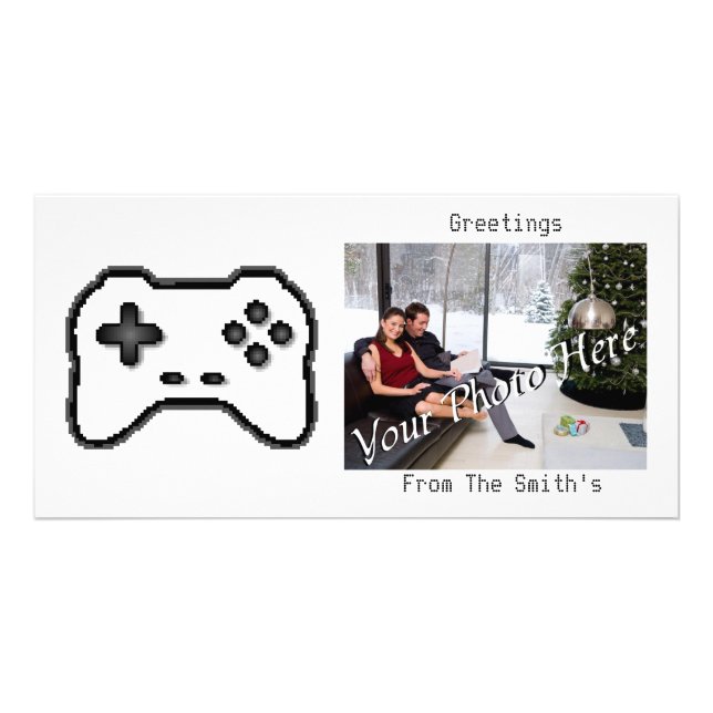 Game Controller Black White 8bit Video Game Style Card (Front)