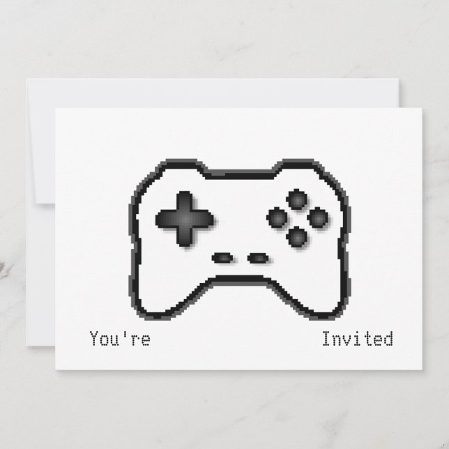 Game Controller Black White 8bit Video Game Style Invitation (Front)