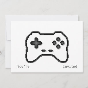 Game Controller Black White 8bit Video Game Style Invitation