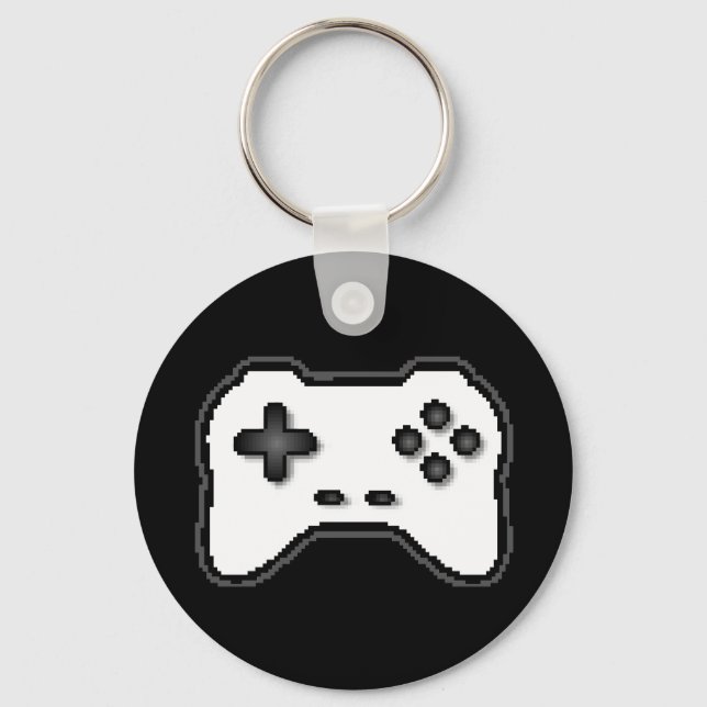 Game Controller Black White 8bit Video Game Style Keychain (Back)