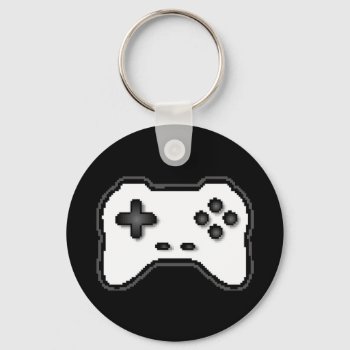 Game Controller Black White 8bit Video Game Style Keychain by warrior_woman at Zazzle