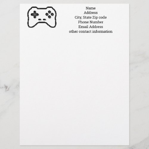 Game Controller Black White 8bit Video Game Style  Letterhead