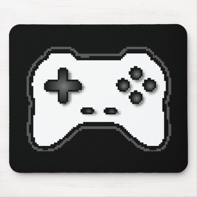 Game Controller Black White 8bit Video Game Style Mouse Pad (Front)