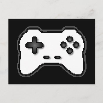 Game Controller Black White 8bit Video Game Style Postcard by warrior_woman at Zazzle