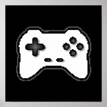 Game Controller Black White 8bit Video Game Style Poster by warrior_woman at Zazzle