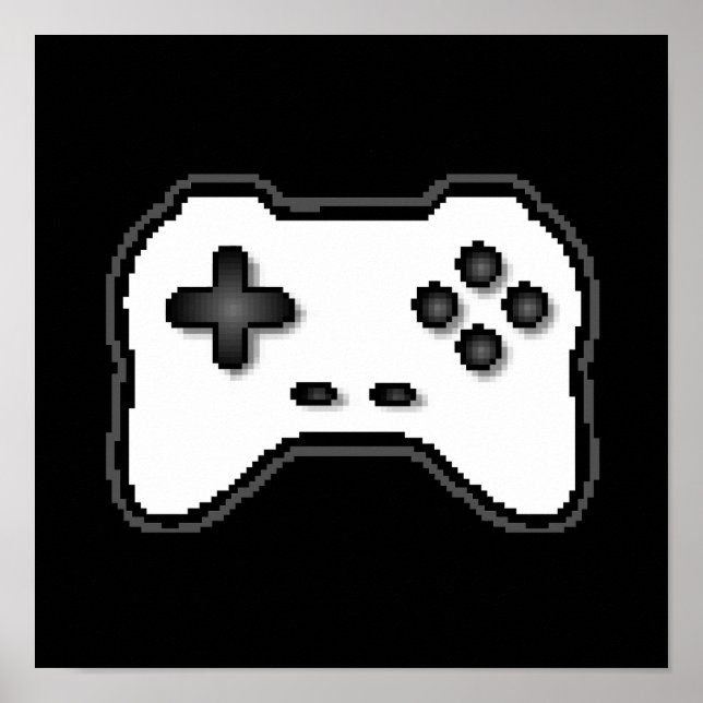Game Controller Black White 8bit Video Game Style Poster (Front)