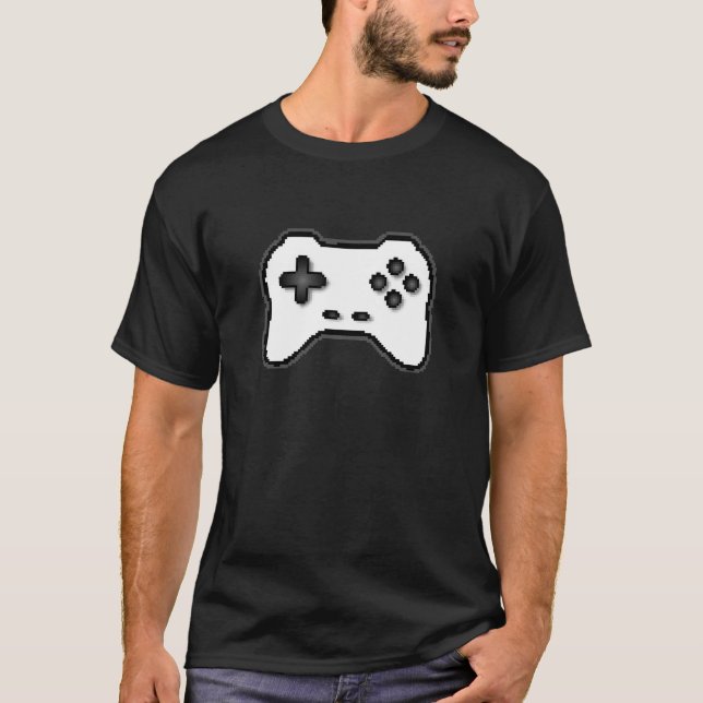 Game Controller Black White 8bit Video Game Style T-Shirt (Front)