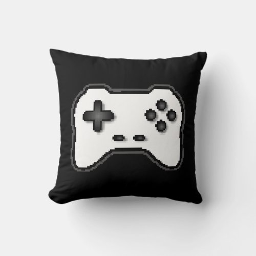 Game Controller Black White 8bit Video Game Style Throw Pillow
