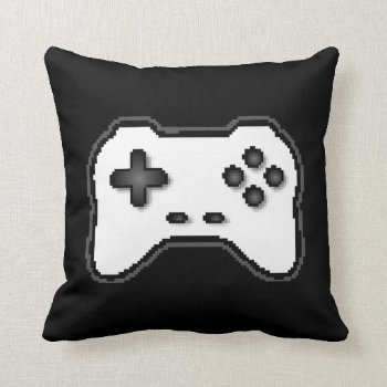 Game Controller Black White 8bit Video Game Style Throw Pillow by warrior_woman at Zazzle