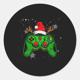 Game Controller Christmas Santa Hat Gamer Boys 2 Classic Round Sticker