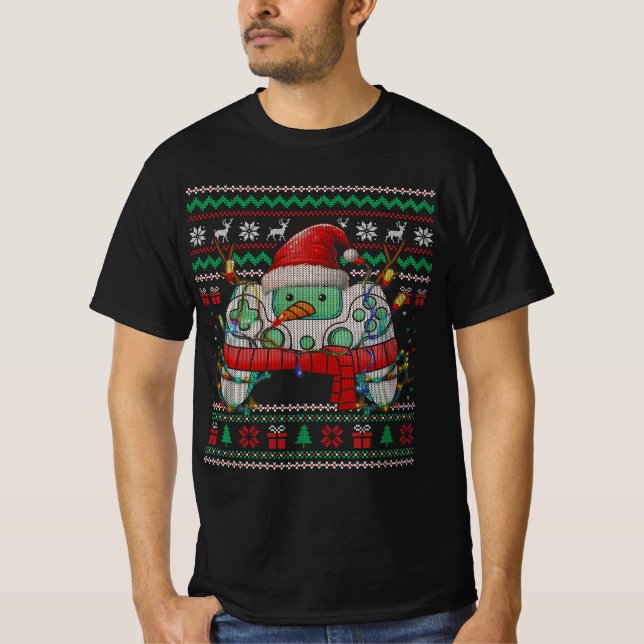 Game Controller Gamepad Snowman Santa Hat Ugly Chr T-Shirt (Front)