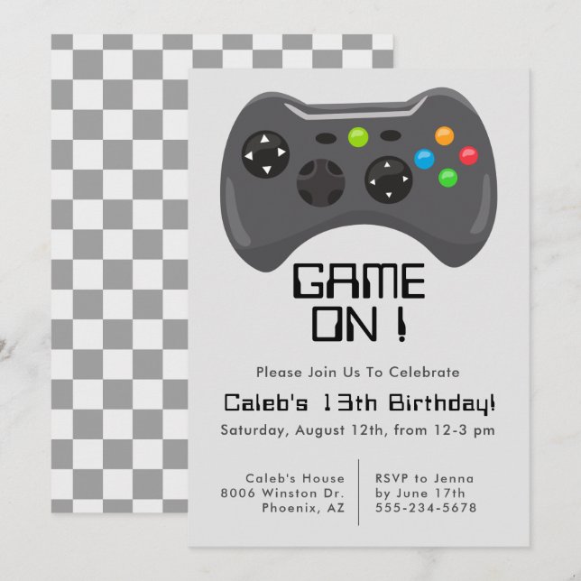 Game Controller Gamer Theme Boys Birthday Party Invitation (Front/Back)
