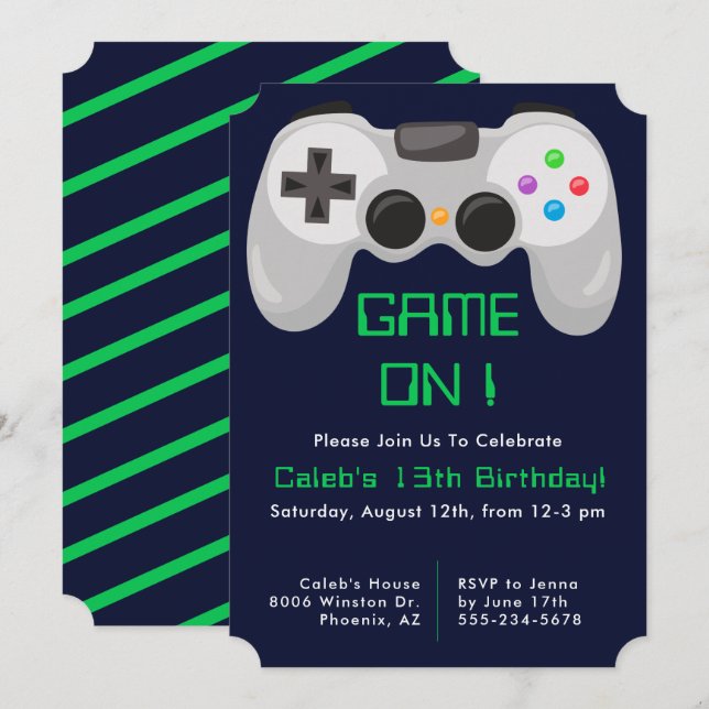 Game Controller Gamer Themed Boys Birthday Party Invitation (Front/Back)
