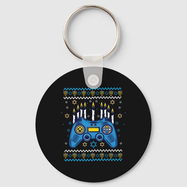 Game Controller Hanukkah Menorah Candles Jewish Ga Keychain (Front)