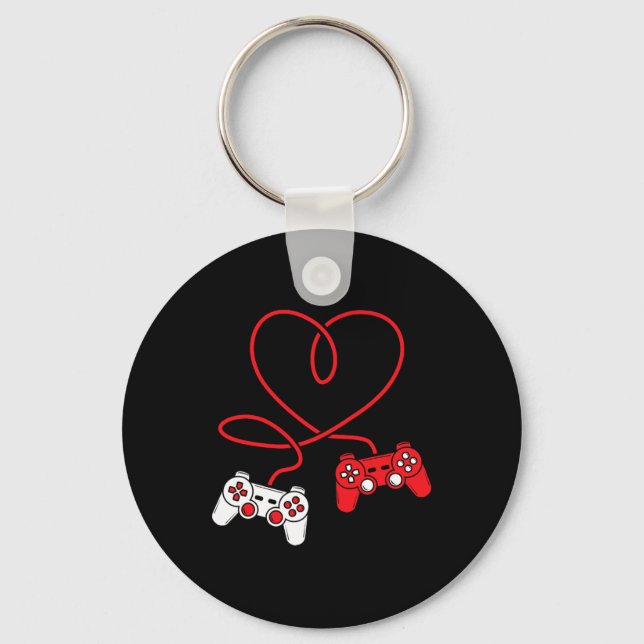 Game Controller Heart Funny Valentines Day Boy &am Keychain (Front)