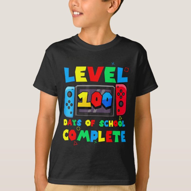 Game Controller Level 100 Days Of School Complete  T-Shirt (Front)
