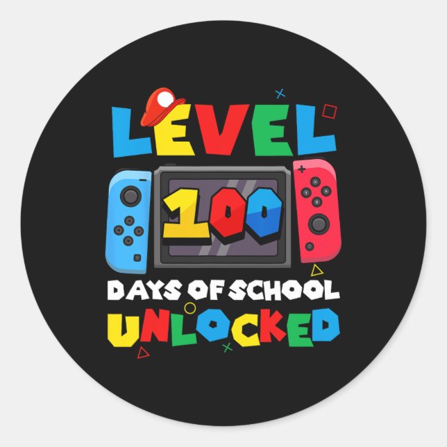 Game Controller Level 100 Days Of School Unlocked  Classic Round Sticker (Front)