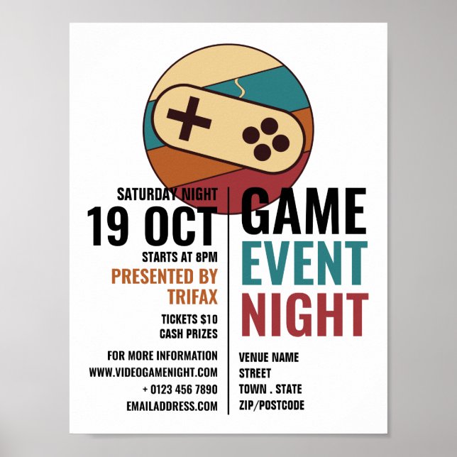 Game Controller Logo, Video Gamer Event Advert Poster (Front)