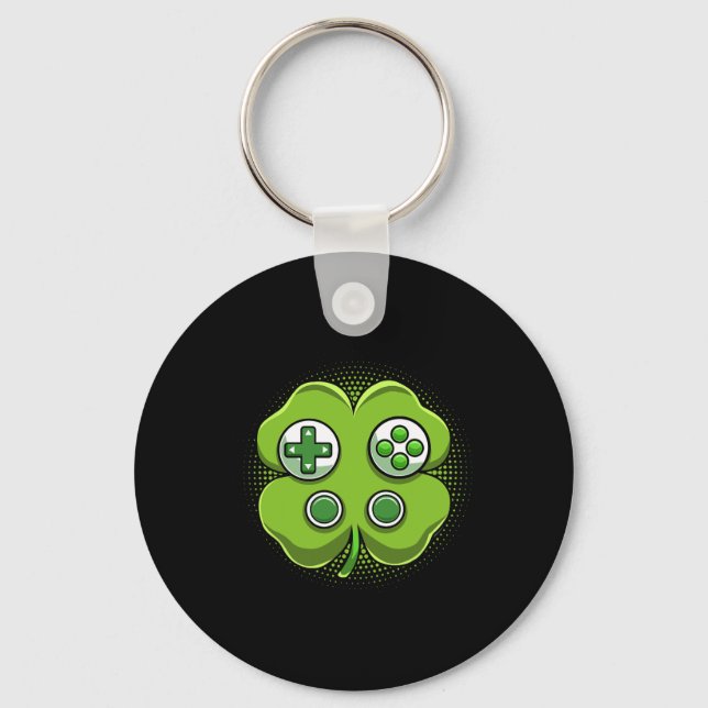 Game Controller Shamrock St Patricks Day Gamer Boy Keychain (Front)