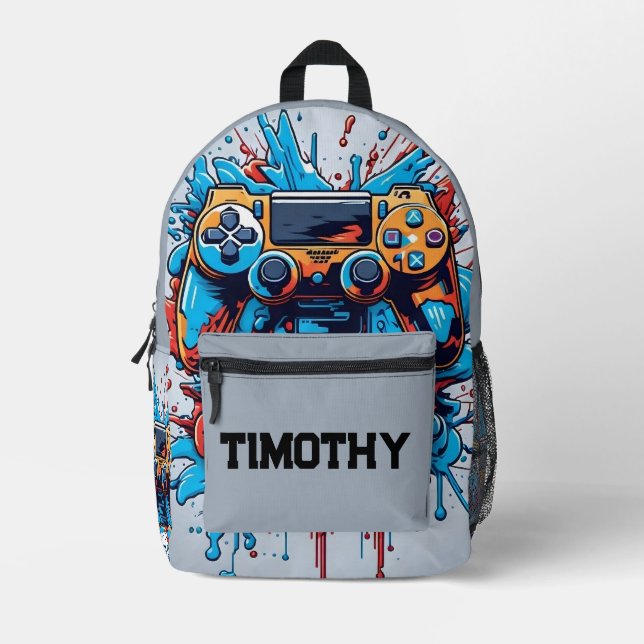 Game Controller with Paint Splatter Personalized  Printed Backpack (Front)