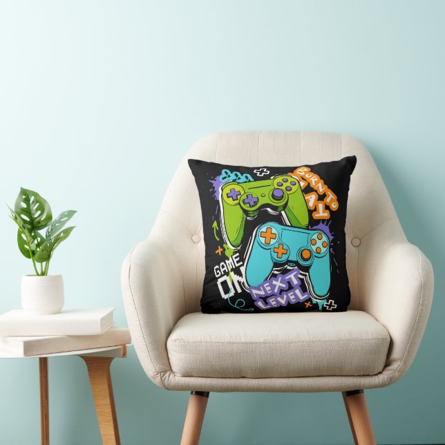 Game controllers Graffiti  Gaming Born To Play  Throw Pillow (Chair)