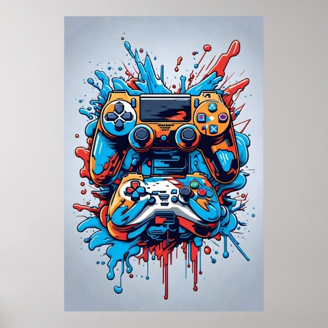Game Controllers with Drip Paint Poster (Front)