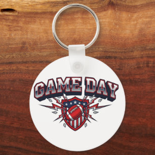Game Day American Football Patriotic Shield Sports Keychain