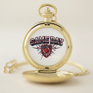 Game Day American Football Patriotic Shield Sports Pocket Watch